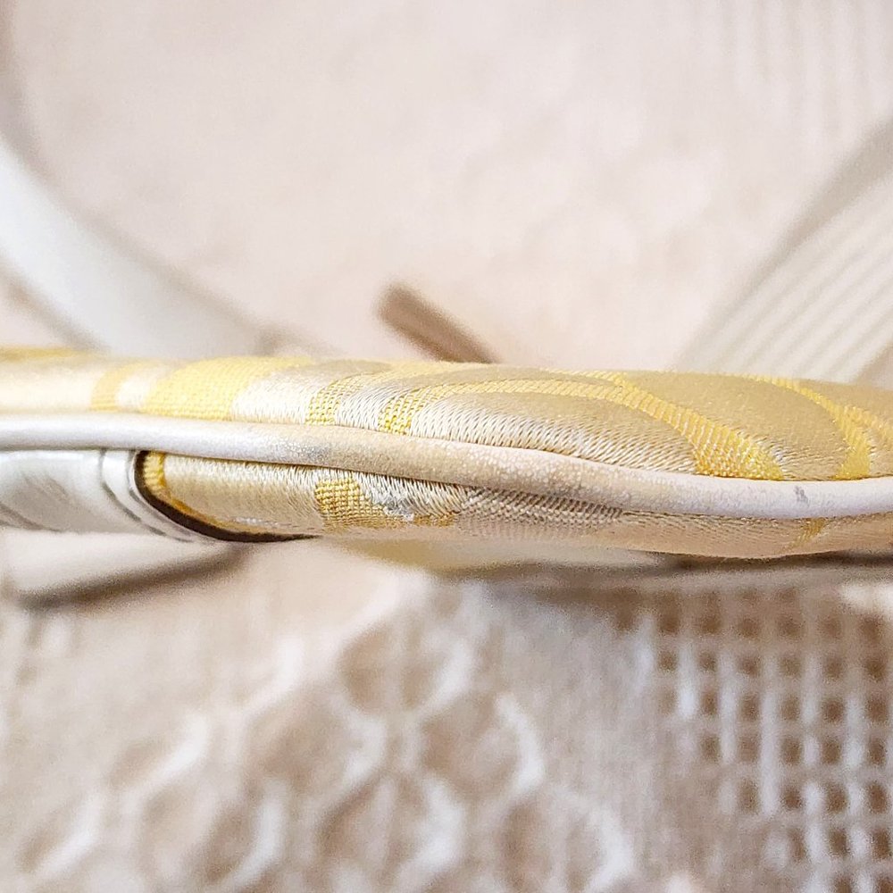 Coach Signature Stripe Yellow C Canvas Logo White Leather Crossbody Purse Bag - Picture 7 of 13